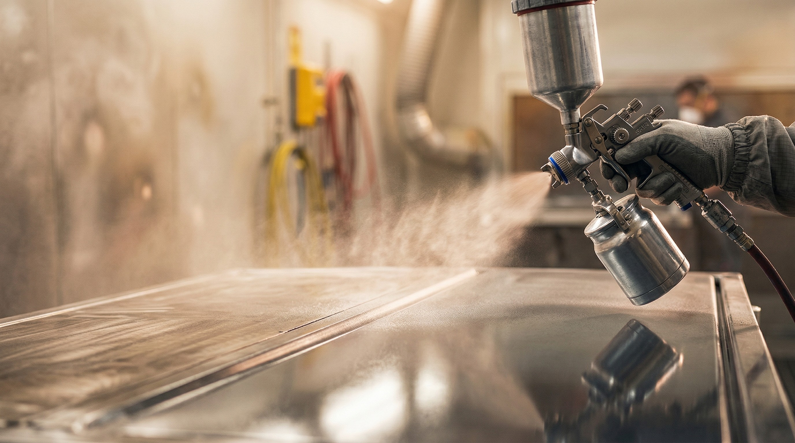 Precision spray painting on industrial surface